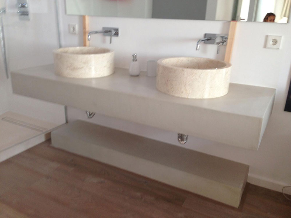 baños con microcemento en Asturias, muebles, encimera tonos tierra